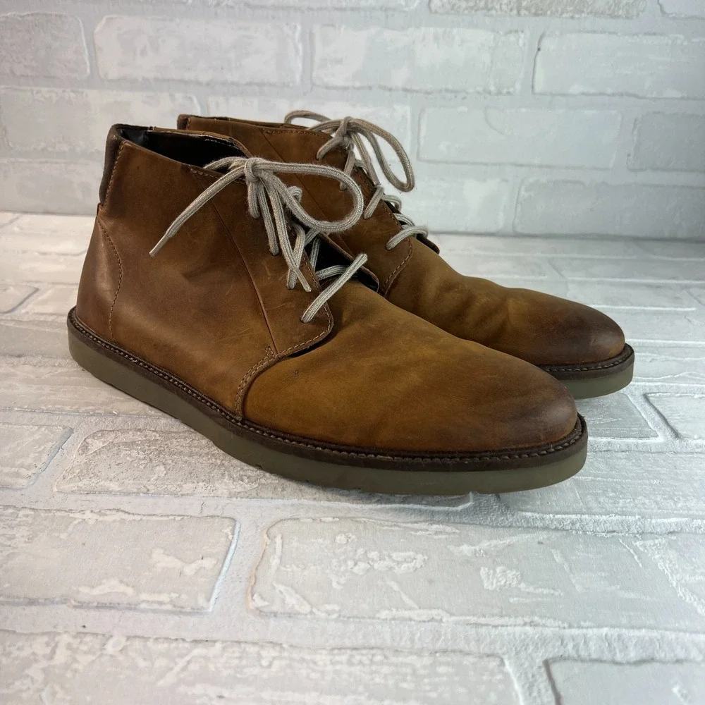 Clarks Grandin Mid Chukka Boots Men 10 Brown Leather Dress Casual Lace Up Preppy